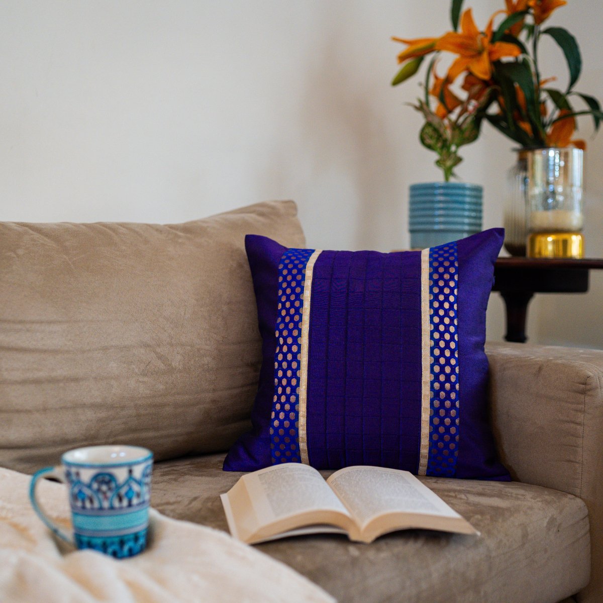 Imperial Purple Cushion Cover, 16" x 16", Pack of 1 - Coral Slub -